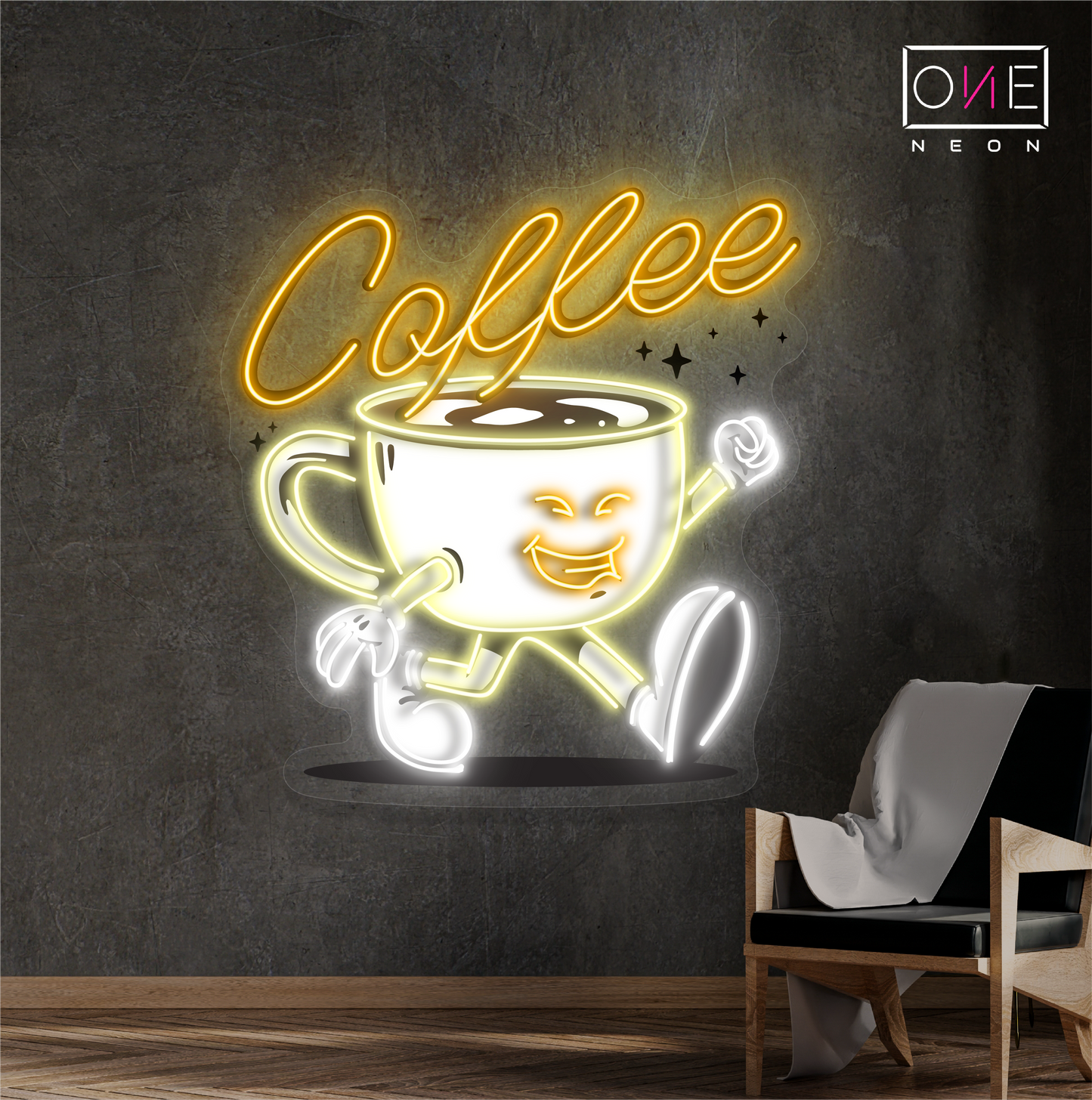 Enseigne néon LED œuvre d'art "Happy Cup Coffee"