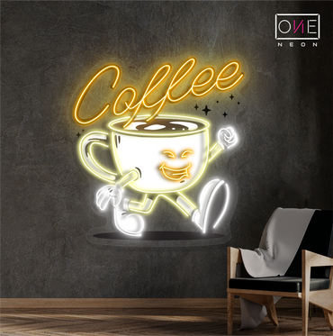 Enseigne néon LED œuvre d'art "Happy Cup Coffee"