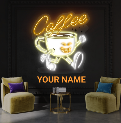 Enseigne néon LED œuvre d'art "Happy Cup Coffee"