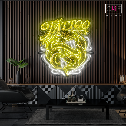 Enseigne néon LED œuvre d'art tatouage mascotte serpent