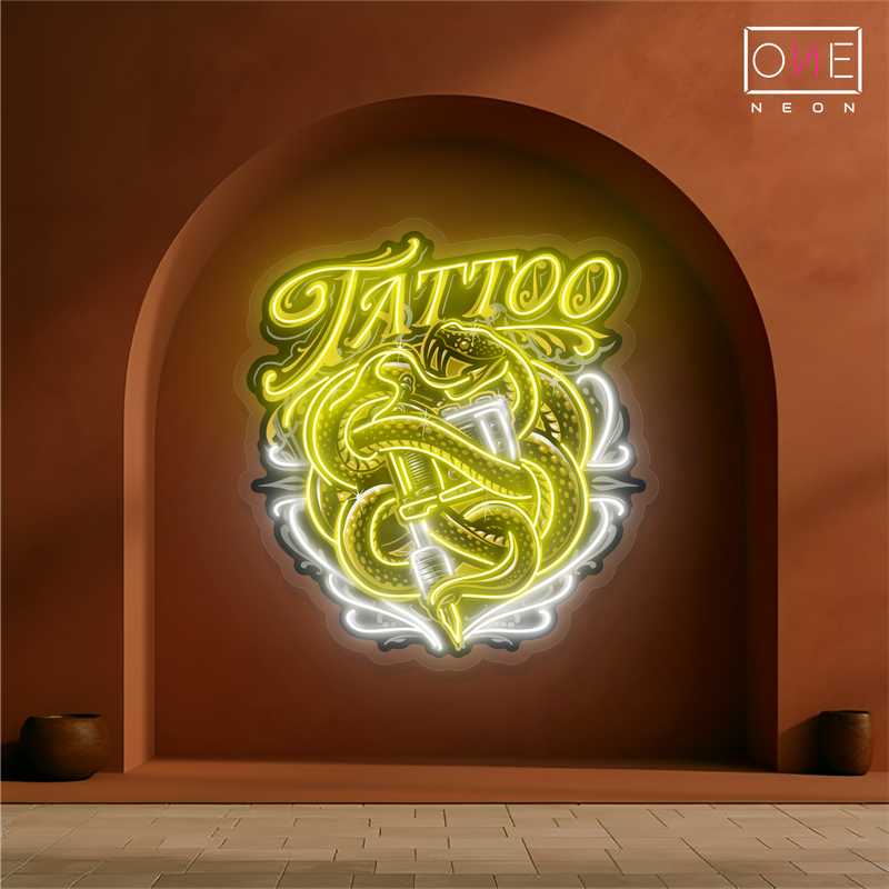 Enseigne néon LED œuvre d'art tatouage mascotte serpent
