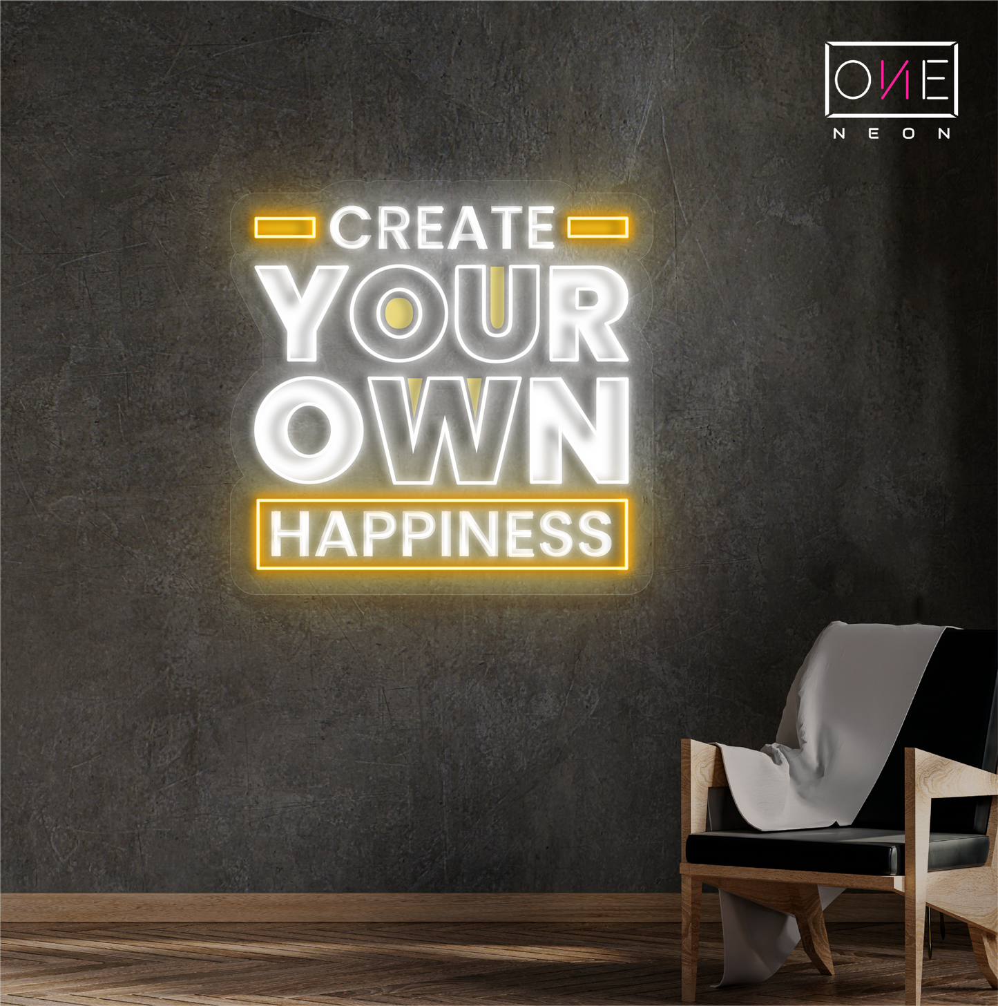 Créez votre propre œuvre d'art murale néon LED "Happiness"