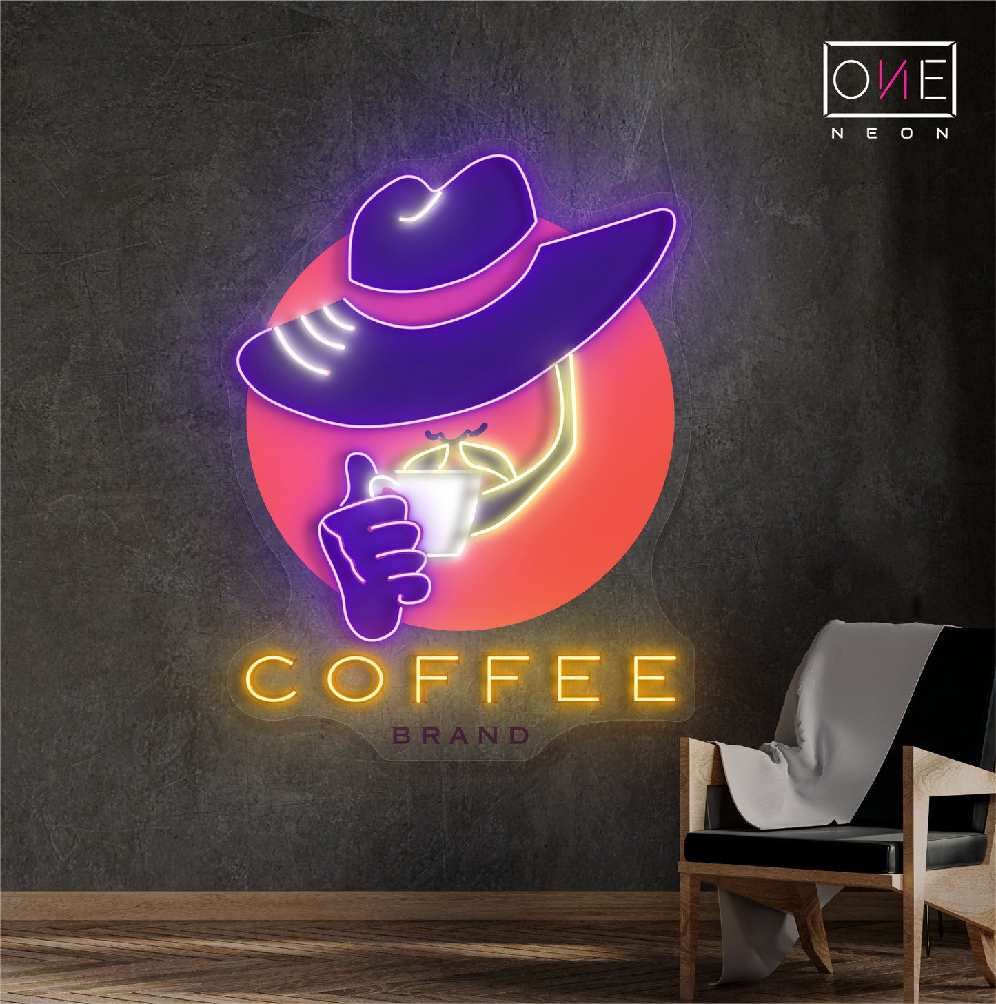 Enseigne néon LED œuvre d'art Café Cowboy