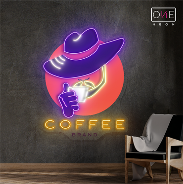 Enseigne néon LED œuvre d'art Café Cowboy