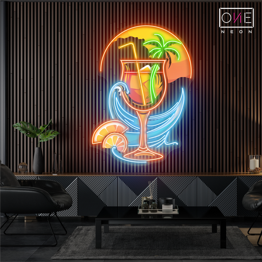 Enseigne néon LED œuvre d'art cocktail coucher de soleil tropical