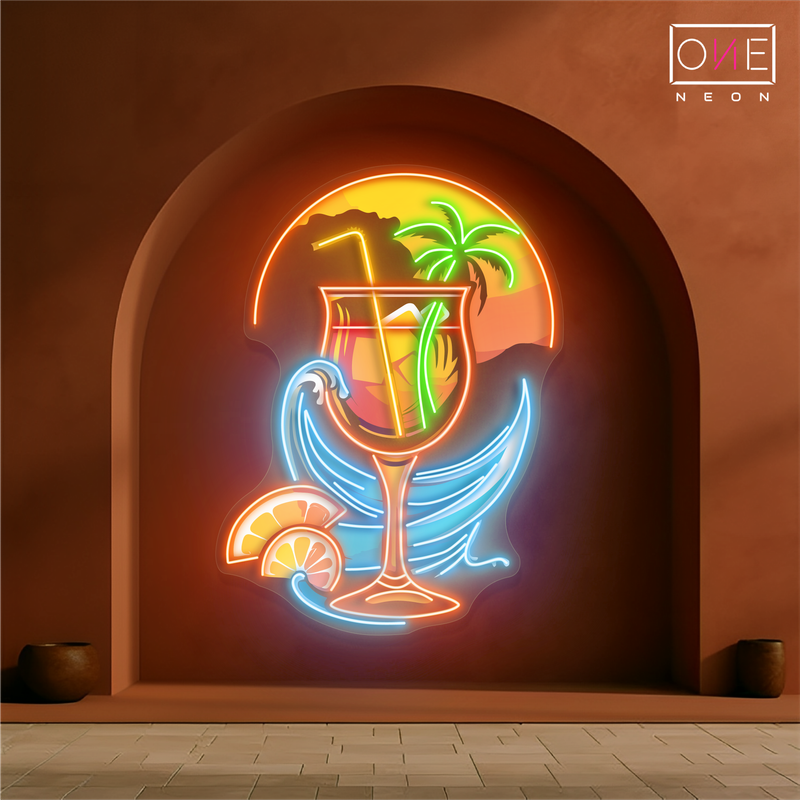 Enseigne néon LED œuvre d'art cocktail coucher de soleil tropical
