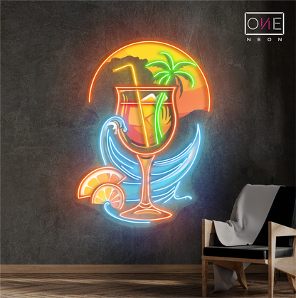 Enseigne néon LED œuvre d'art cocktail coucher de soleil tropical