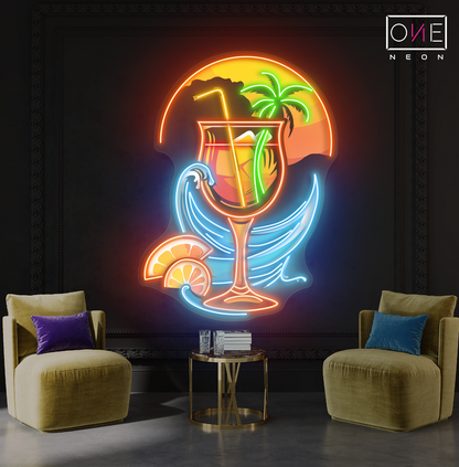 Enseigne néon LED œuvre d'art cocktail coucher de soleil tropical