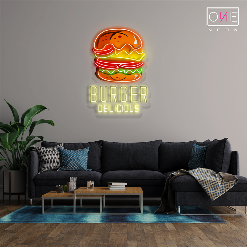 Enseigne néon DEL "Burgers - Œuvre d'art délicieuse"