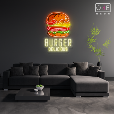 Enseigne néon DEL "Burgers - Œuvre d'art délicieuse"