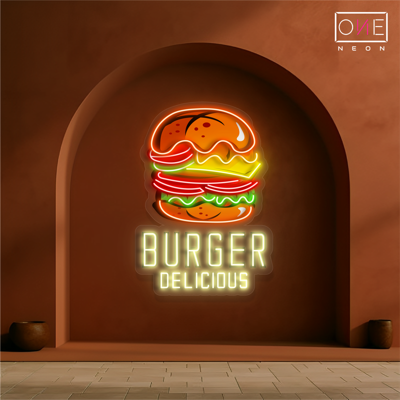 Enseigne néon DEL "Burgers - Œuvre d'art délicieuse"
