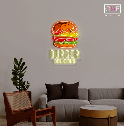 Enseigne néon DEL "Burgers - Œuvre d'art délicieuse"