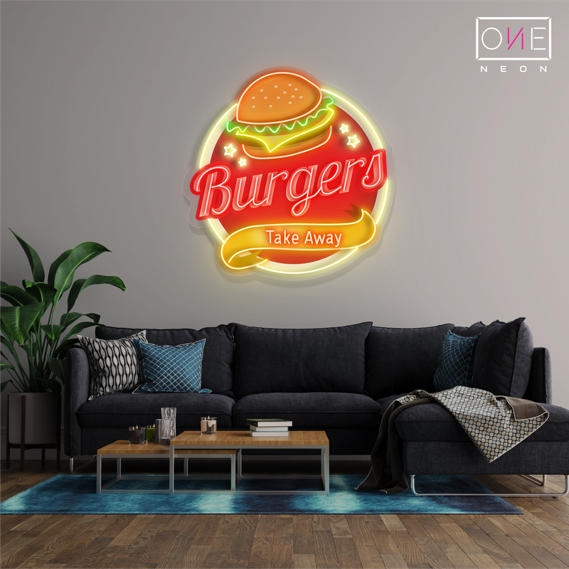 Enseigne néon LED "Burgers à emporter"