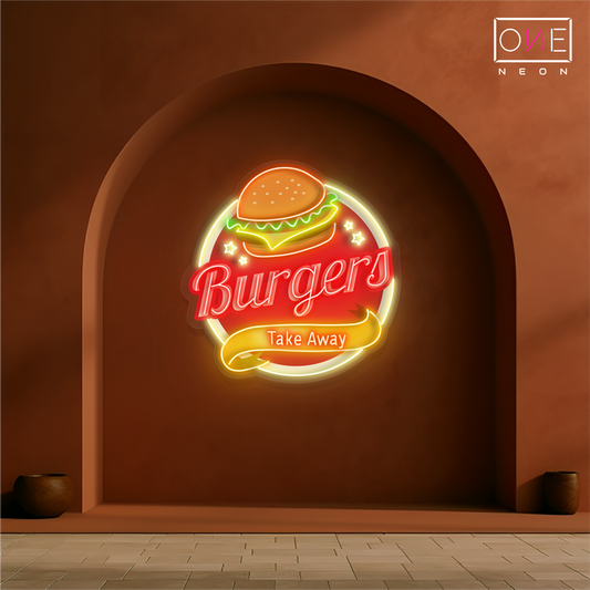 Enseigne néon LED "Burgers à emporter"