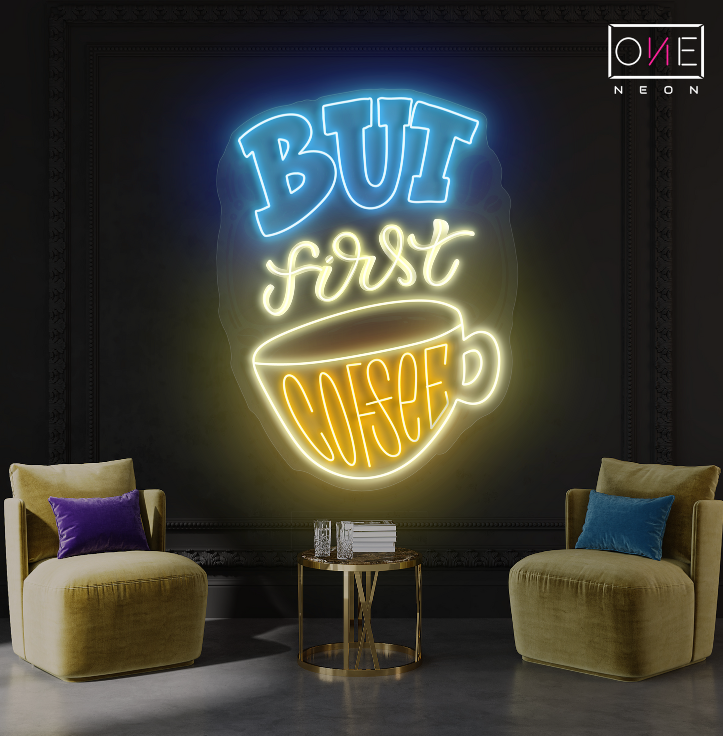 Enseigne néon LED "But First Coffee"