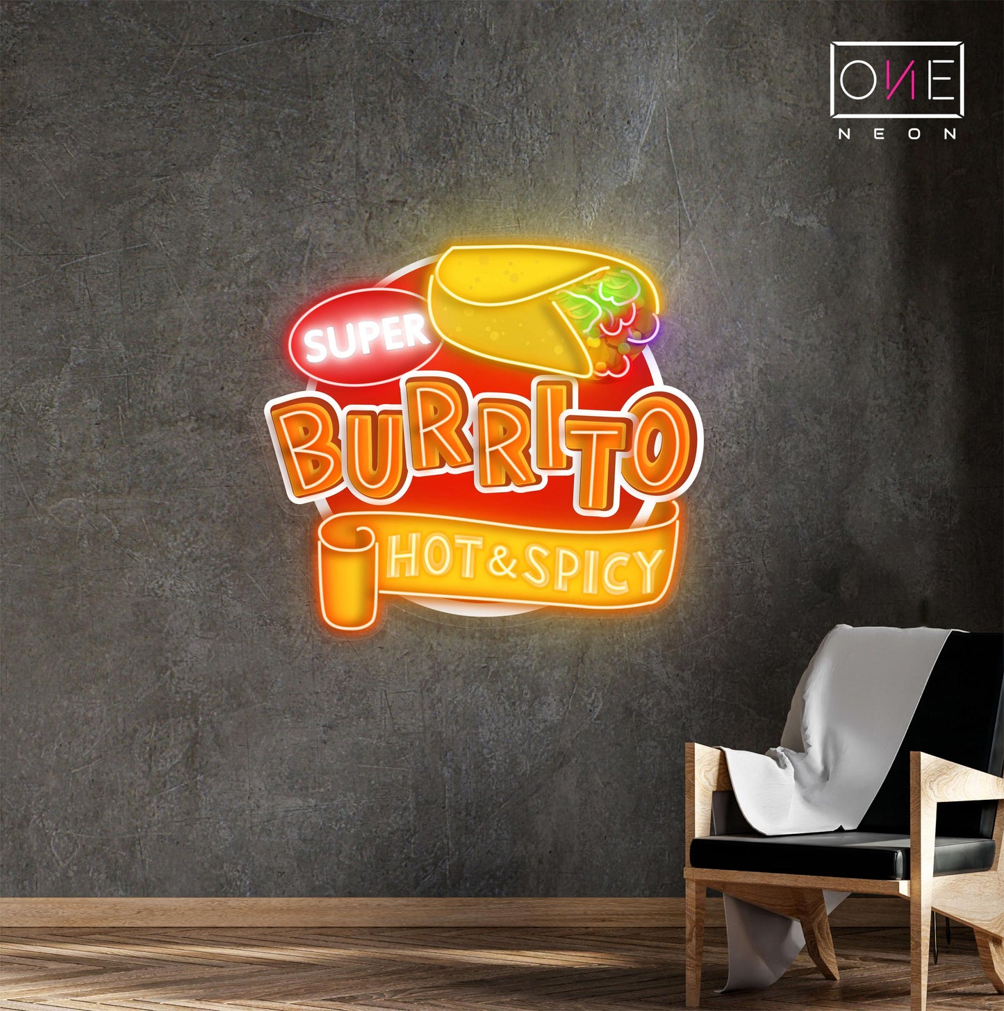 Enseigne néon LED Super Burrito Hot Spicy Artwork