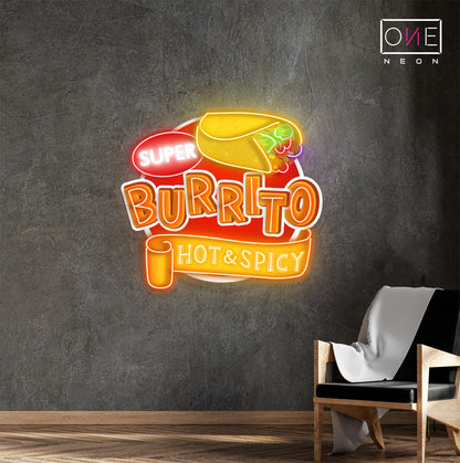 Enseigne néon LED Super Burrito Hot Spicy Artwork