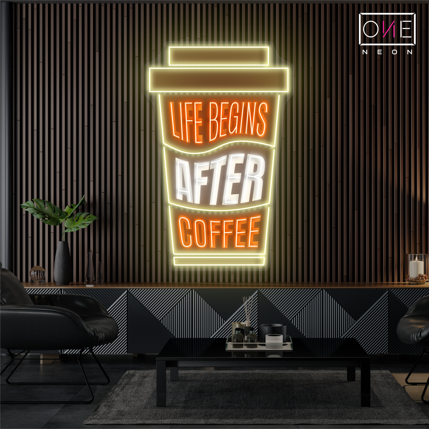 Enseigne néon LED décorative "La vie commence après le café"