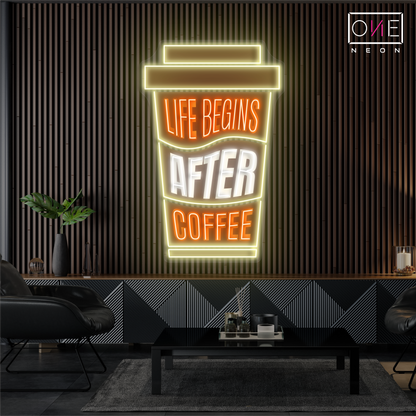 Enseigne néon LED décorative "La vie commence après le café"
