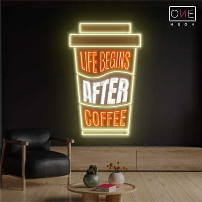 Enseigne néon LED décorative "La vie commence après le café"