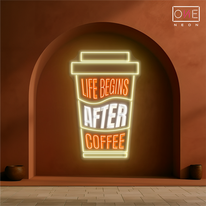 Enseigne néon LED décorative "La vie commence après le café"