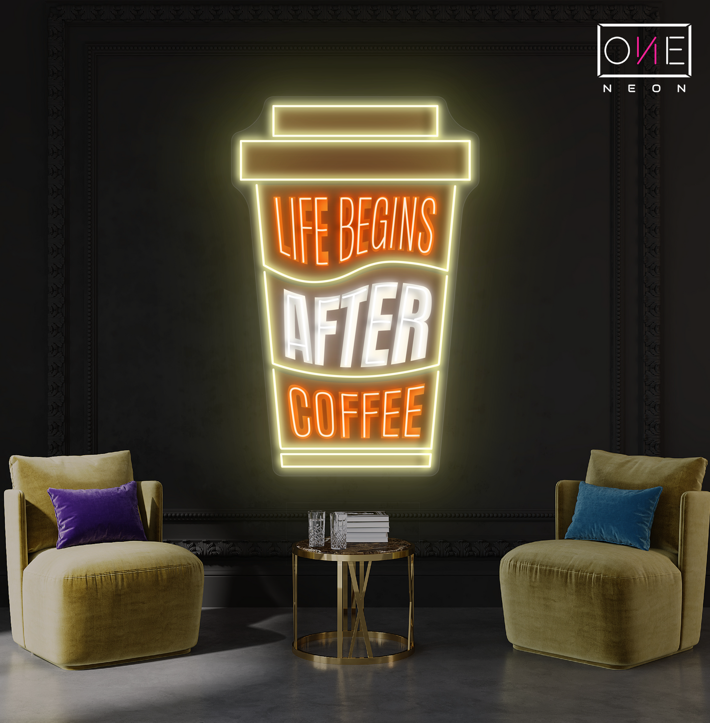 Enseigne néon LED décorative "La vie commence après le café"
