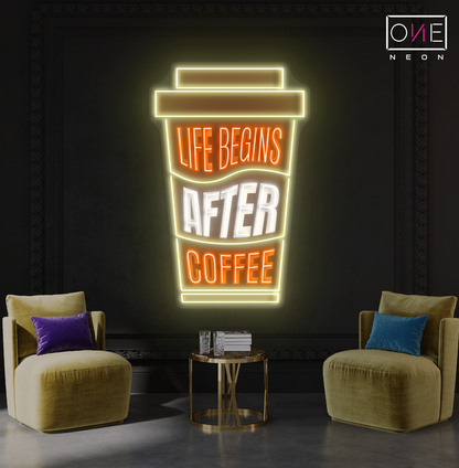 Enseigne néon LED décorative "La vie commence après le café"
