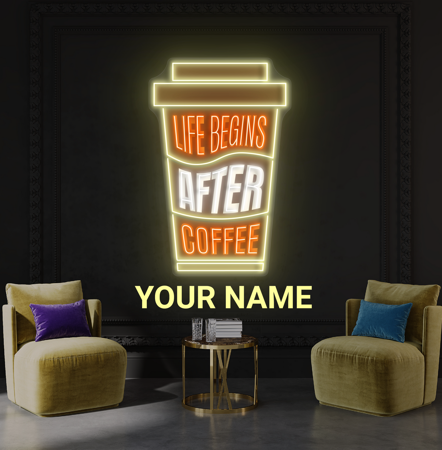Enseigne néon LED décorative "La vie commence après le café"