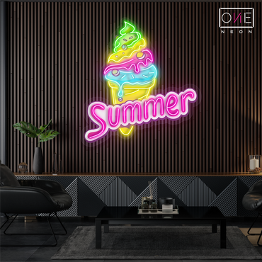 Enseigne néon LED œuvre d'art crème glacée d'été