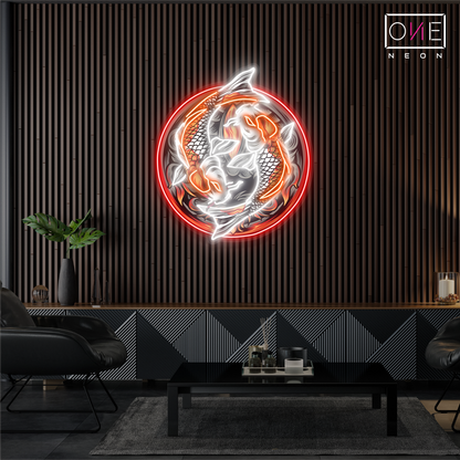 Enseigne néon LED décorative Ying Yang Carpe Koï