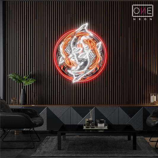 Enseigne néon LED décorative Ying Yang Carpe Koï