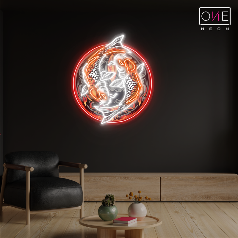 Enseigne néon LED décorative Ying Yang Carpe Koï