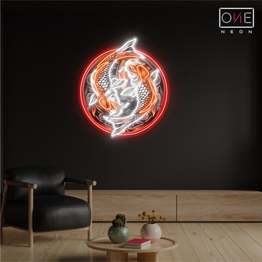 Enseigne néon LED décorative Ying Yang Carpe Koï