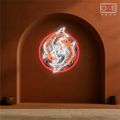 Enseigne néon LED décorative Ying Yang Carpe Koï