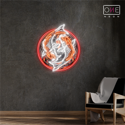 Enseigne néon LED décorative Ying Yang Carpe Koï