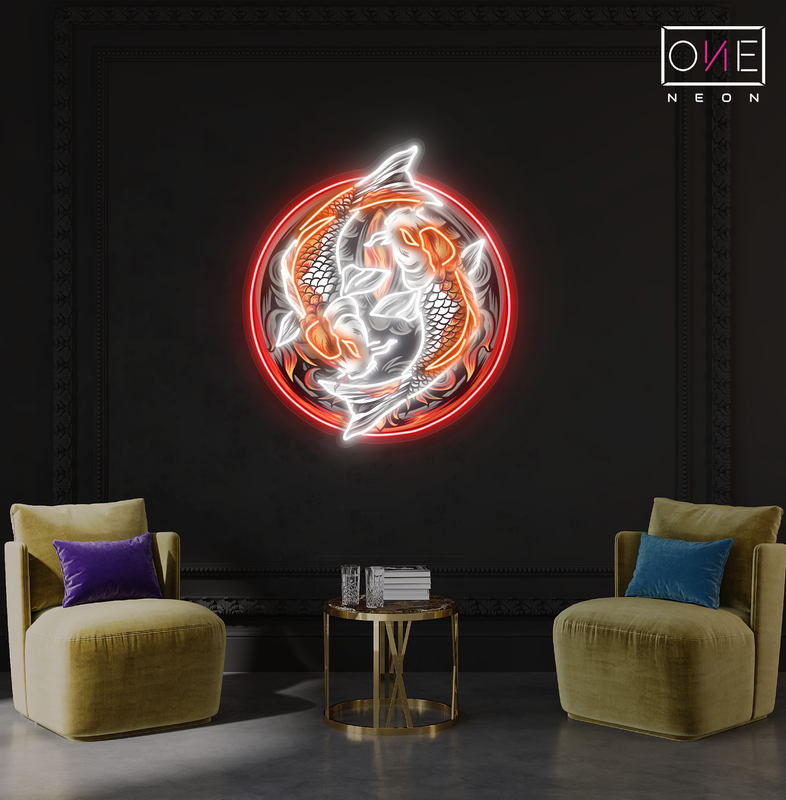 Enseigne néon LED décorative Ying Yang Carpe Koï