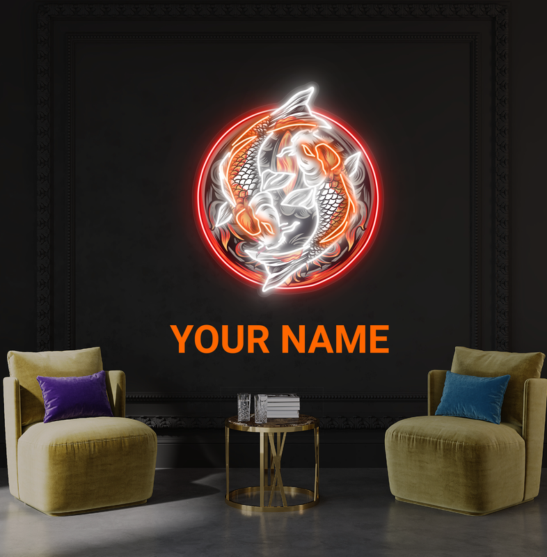 Enseigne néon LED décorative Ying Yang Carpe Koï