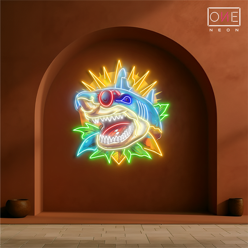 Enseigne néon LED décorative requin cybernétique