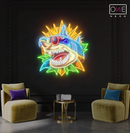 Enseigne néon LED décorative requin cybernétique