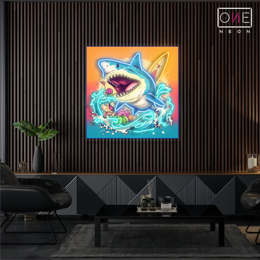 Enseigne Néon LED Requin Surfeur Attaque Dessin Artistique
