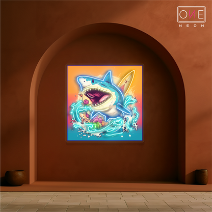 Enseigne Néon LED Requin Surfeur Attaque Dessin Artistique