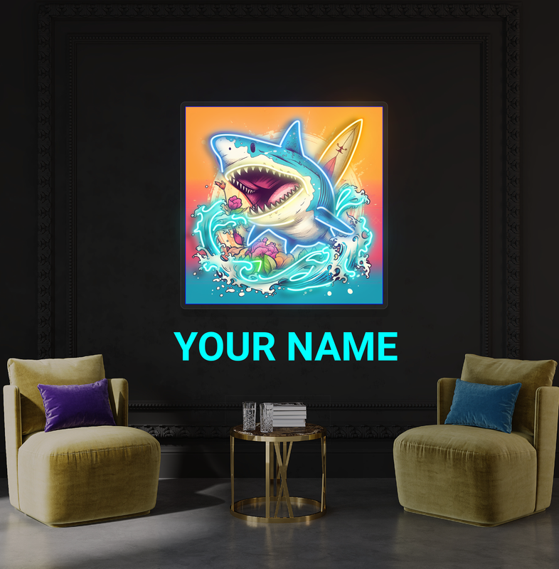 Enseigne Néon LED Requin Surfeur Attaque Dessin Artistique