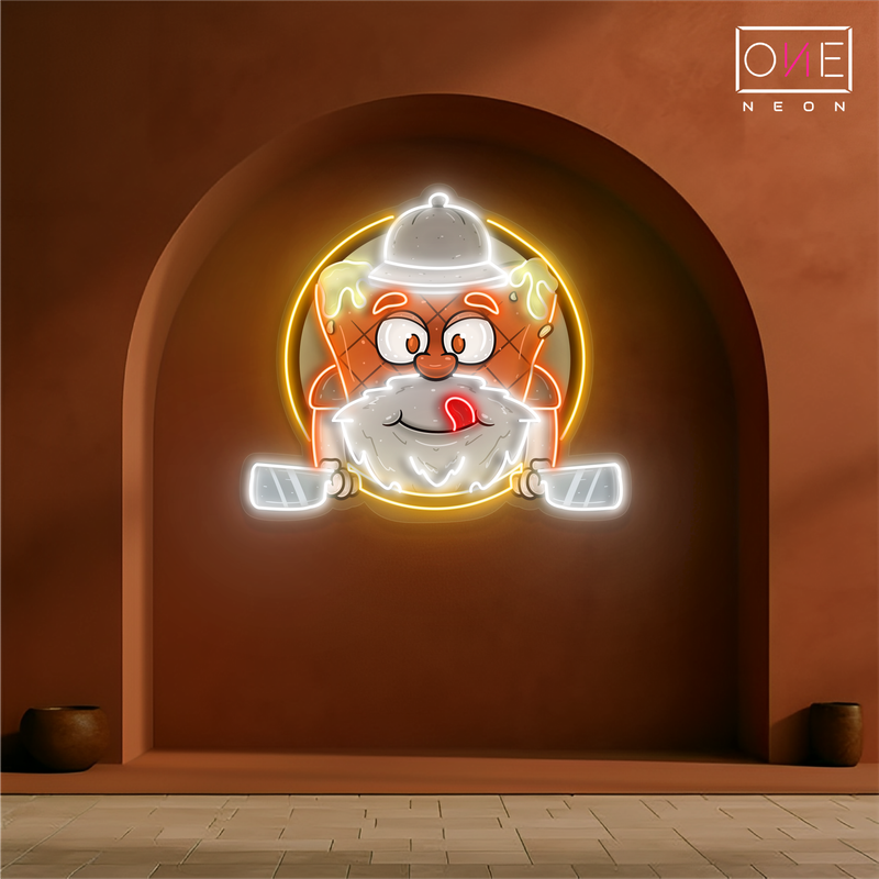 Enseigne néon LED mascotte de steak de viande