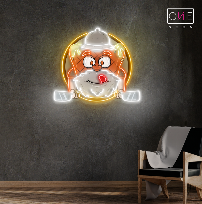 Enseigne néon LED mascotte de steak de viande