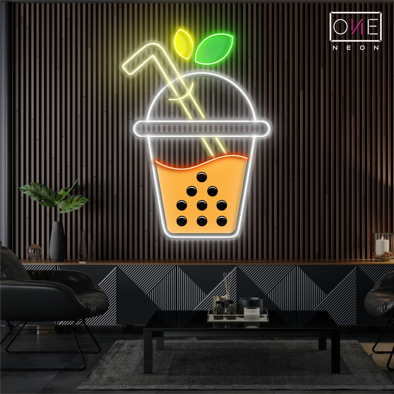 Enseigne néon LED illustrée « Sweet Boba Sip »
