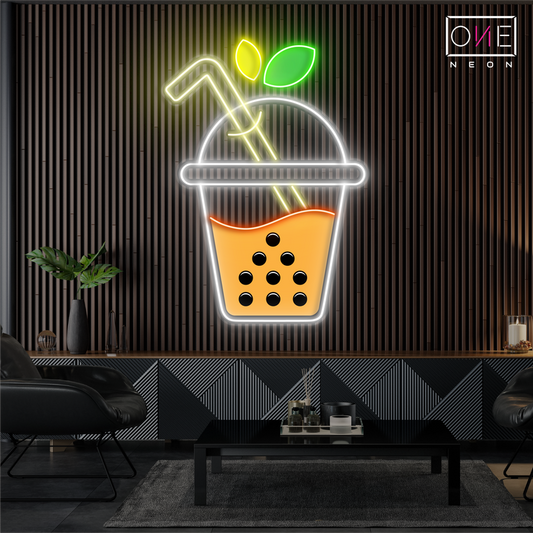Enseigne néon LED illustrée « Sweet Boba Sip »