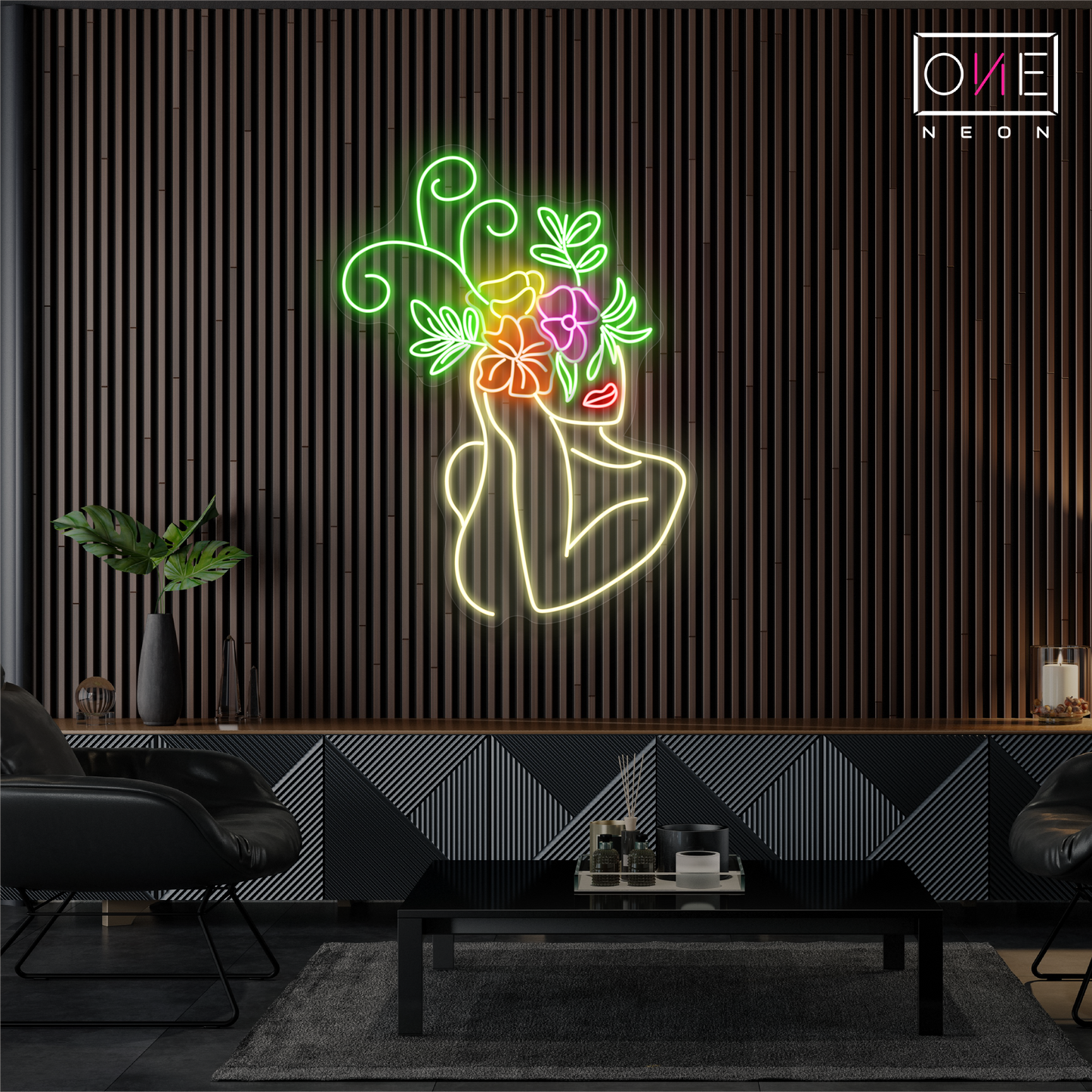Enseigne néon LED œuvre d'art florale