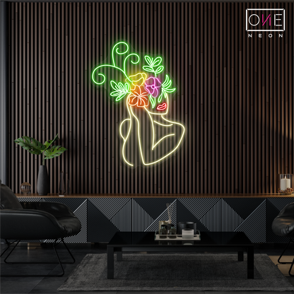 Enseigne néon LED œuvre d'art florale