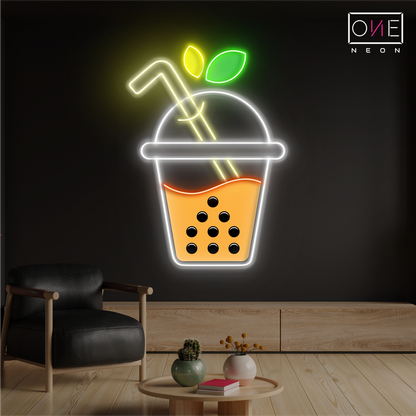 Enseigne néon LED illustrée « Sweet Boba Sip »