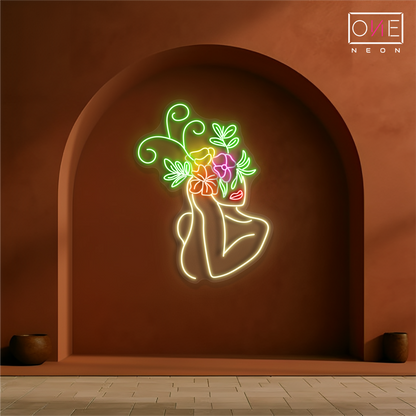 Enseigne néon LED œuvre d'art florale